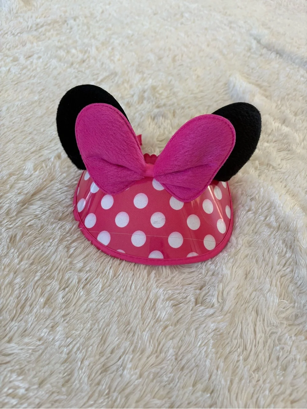 Pink Polka Dot Minnie-Mouse Style Ear Headband Visor with Bow